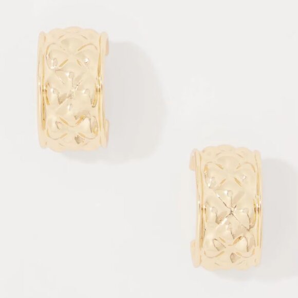 WHBM Quilted Gold Hoop Earrings Stud - Picture 3 of 5
